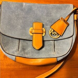 Michael Kors Crossbody Bag in Blue and Tan with Modern Design